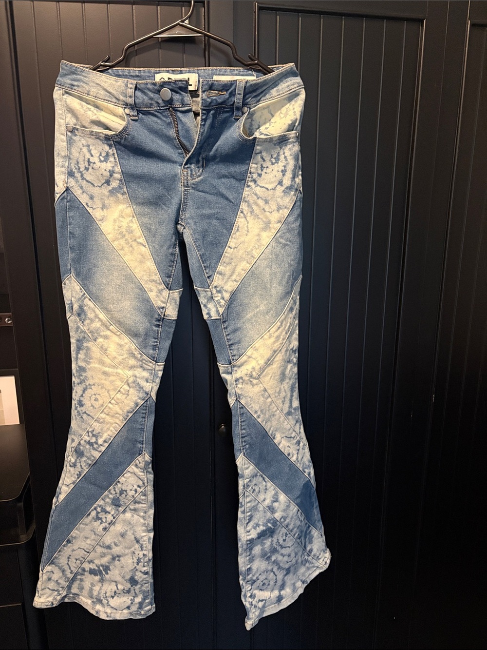 PTCL Two-Tone Light & Medium Blue Patterned Flare Jeans